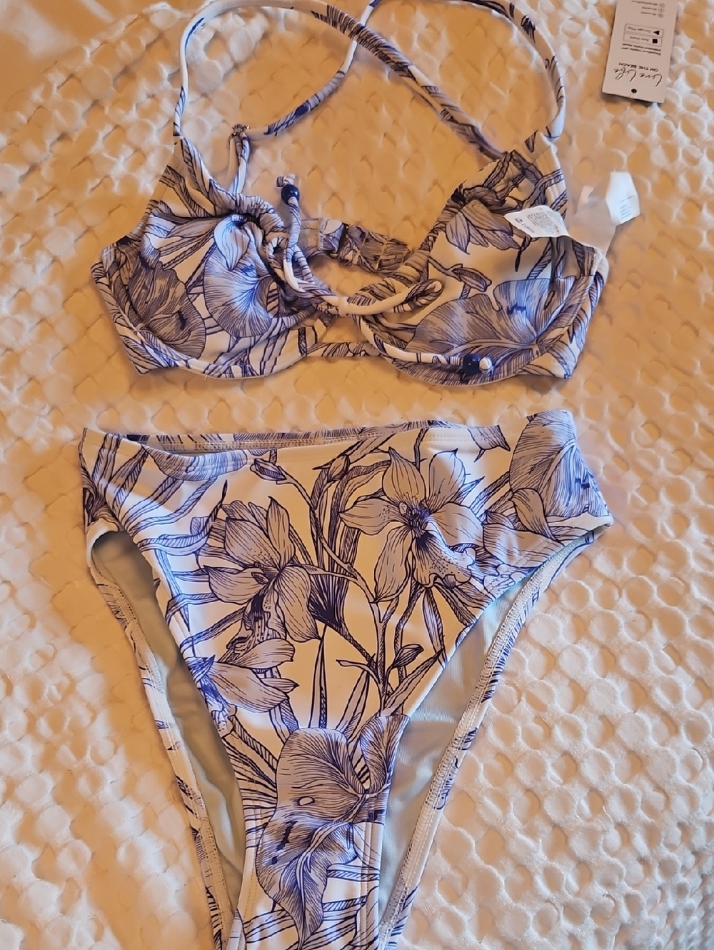 Cupshe Blue Floral Tie-Front Bikini Set Xs - Picture 6 of 6